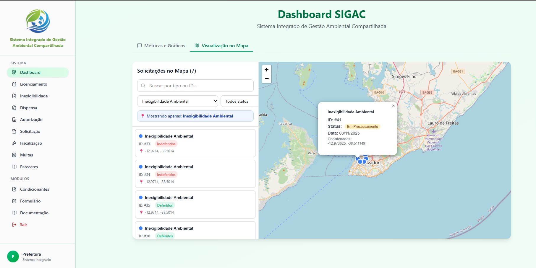 Visualização de mapa no SIGAC
